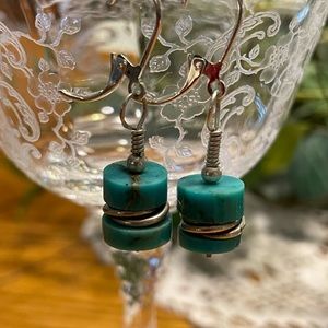 Chunky turquoise and sterling twisted Bali spacer earrings.